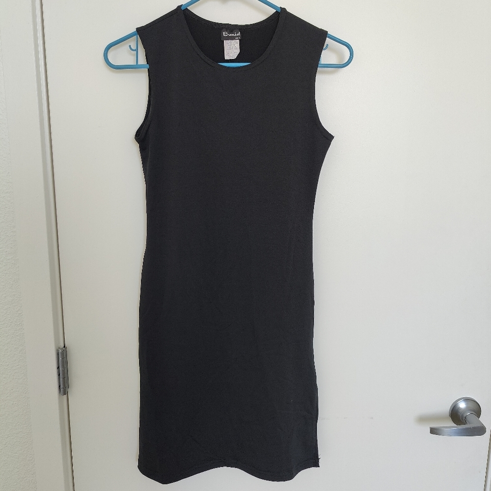 Buniel Black Sleeveless Mini Bodycon Dress with Side Slit